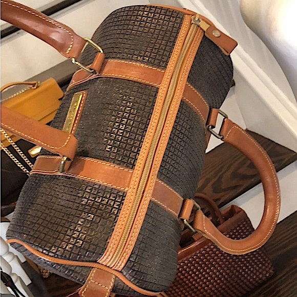 TED LAPIDUS Paris Logo Embossed Vinyl Leather Top Handle Accent Boston Tote - Picture 8 of 17